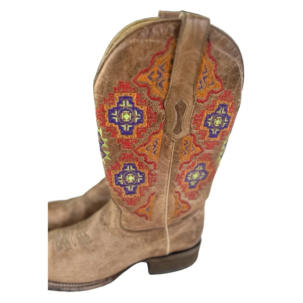 Coral Boot Colorful Aztec Embroidered Cowgirl‎ Western Core Size 8 1/2